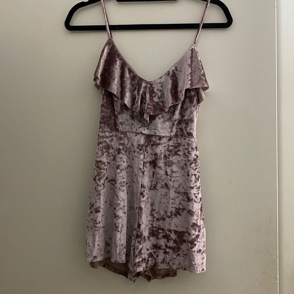 Violet crushed velvet satin romper - Picture 1 of 5